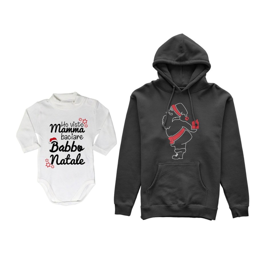 Coordinato felpe o body lupetto neonato padre figlio ho visto mamma baciare babbo natale Natale
