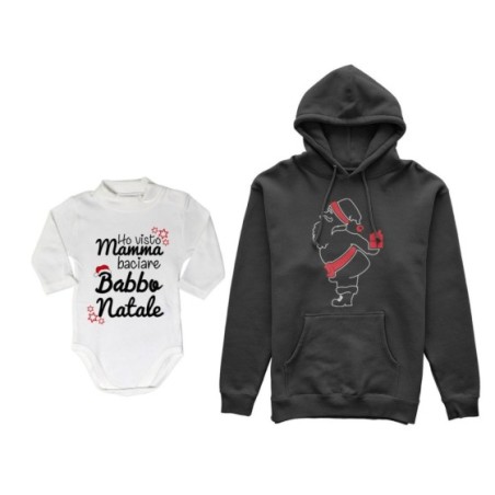 Coordinato felpe o body lupetto neonato padre figlio ho visto mamma baciare babbo natale Natale