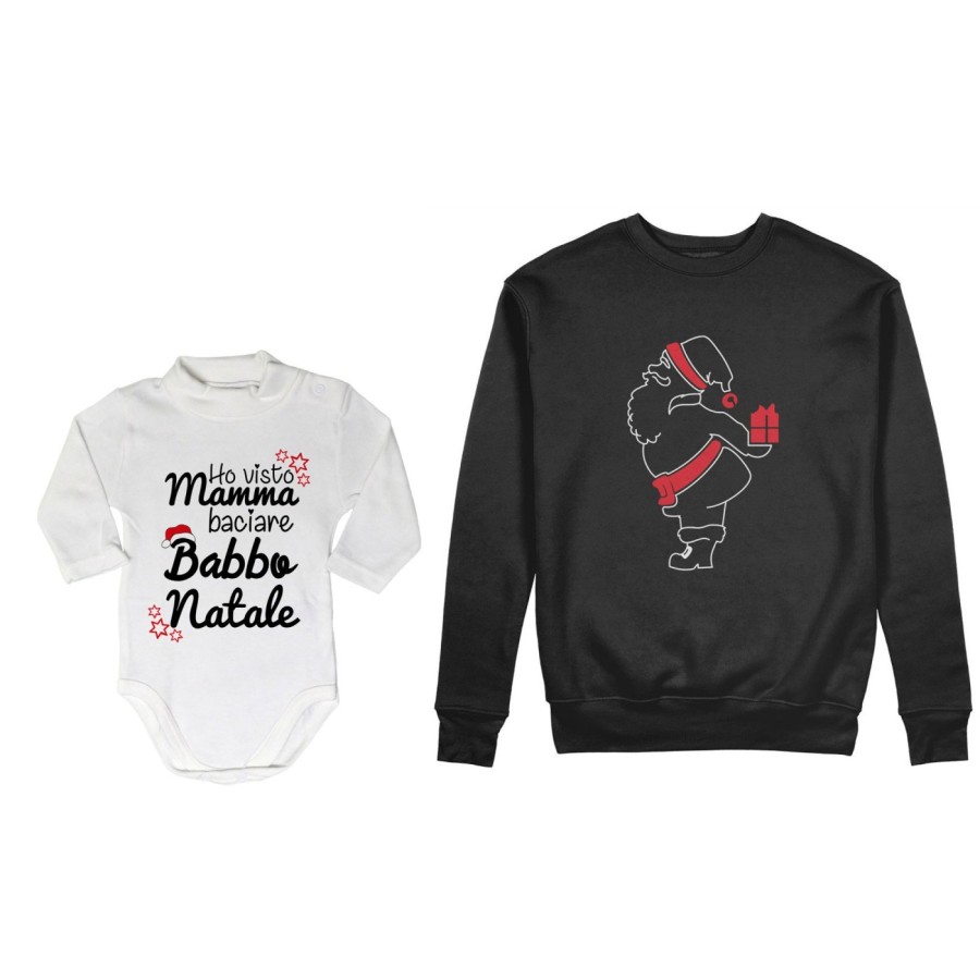 Coordinato felpe o body lupetto neonato padre figlio ho visto mamma baciare babbo natale Natale