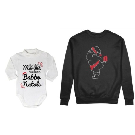 Coordinato felpe o body lupetto neonato padre figlio ho visto mamma baciare babbo natale Natale