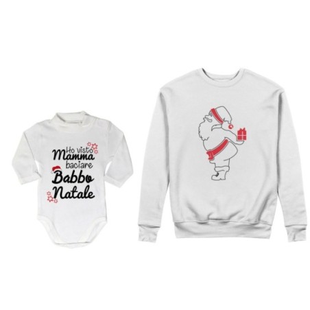 Coordinato felpe o body lupetto neonato padre figlio ho visto mamma baciare babbo natale Natale