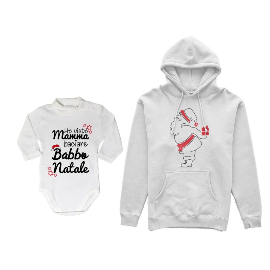 Coordinato felpe o body lupetto neonato padre figlio ho visto mamma baciare babbo natale Natale