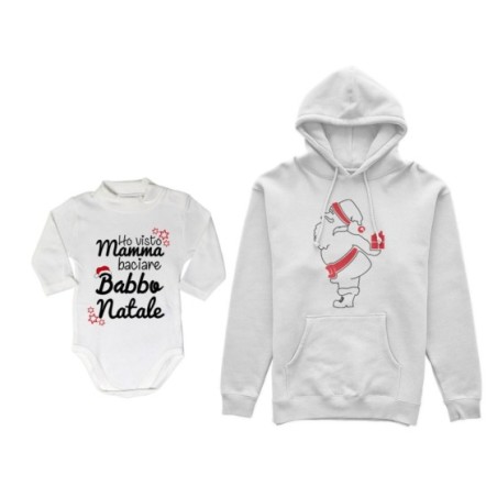 Coordinato felpe o body lupetto neonato padre figlio ho visto mamma baciare babbo natale Natale