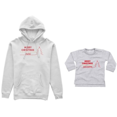 Coordinato felpe o body lupetto padre figlio personalizzato merry christmas and happy new year Natale