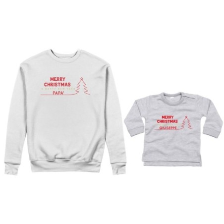 Coordinato felpe o body lupetto padre figlio personalizzato merry christmas and happy new year Natale
