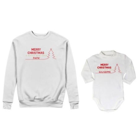 Coordinato felpe o body lupetto padre figlio personalizzato merry christmas and happy new year Natale