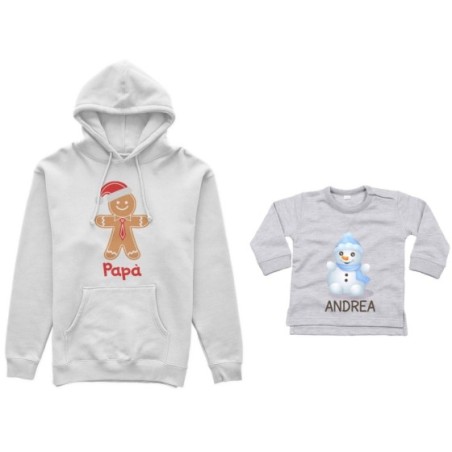 Coordinato felpe o body lupetto neonato padre figlio personalizzabile con nomi pupazzi di neve Natale