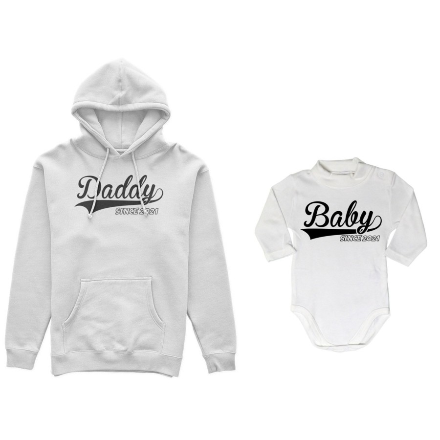 Coordinato felpe o body lupetto neonato padre figlio personalizzato con anno daddy since baby since Per il papà