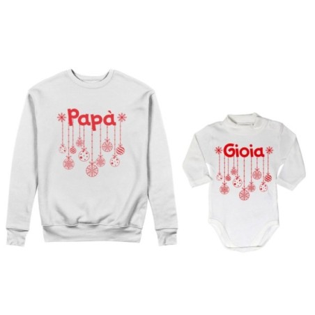 Coordinato felpe o body lupetto neonato padre figlio personalizzato con nome e addobbi natalizi Natale