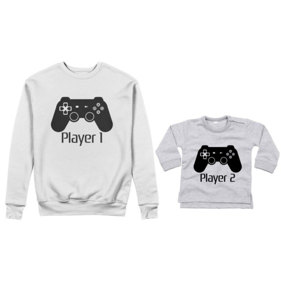 Coordinato felpe o body lupetto neonato padre figlio player one player two playstation Per il papà