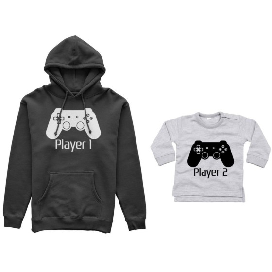 Coordinato felpe o body lupetto neonato padre figlio player one player two playstation Per il papà 2
