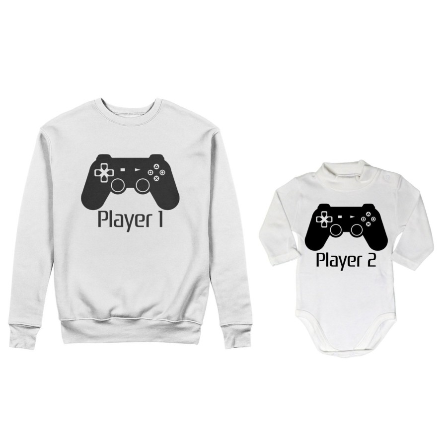 Coordinato felpe o body lupetto neonato padre figlio player one player two playstation Per il papà