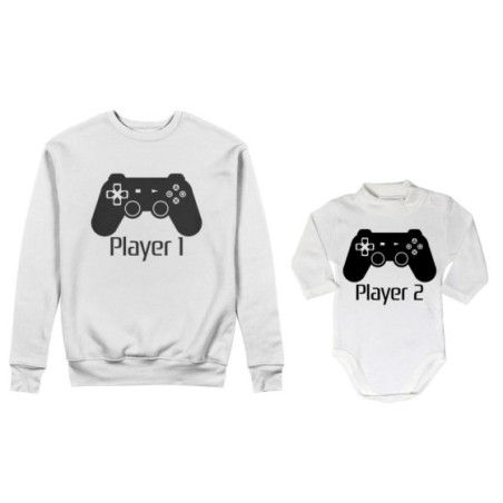 Coordinato felpe o body lupetto neonato padre figlio player one player two playstation Per il papà