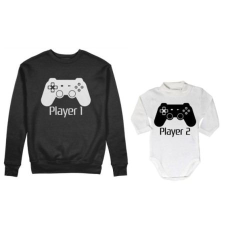 Coordinato felpe o body lupetto neonato padre figlio player one player two playstation Per il papà