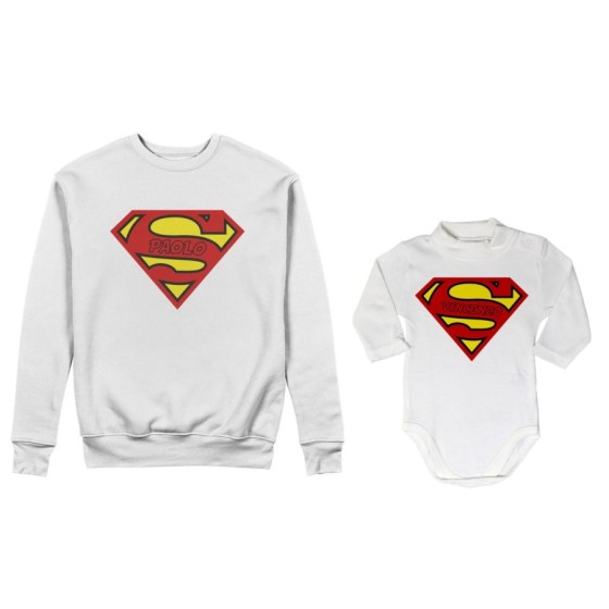 Coordinato felpe o body lupetto neonato padre figlio personalizzato con nomi superman Per il papà 2