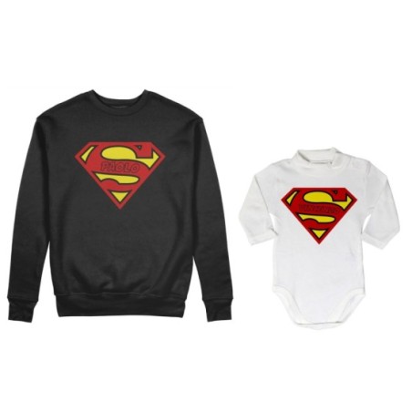 Coordinato felpe o body lupetto neonato padre figlio personalizzato con nomi superman Per il papà