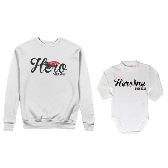 Coordinato felpe o body lupetto neonata padre figlia personalizzato con anno hero since little heroine since Per il papà 2