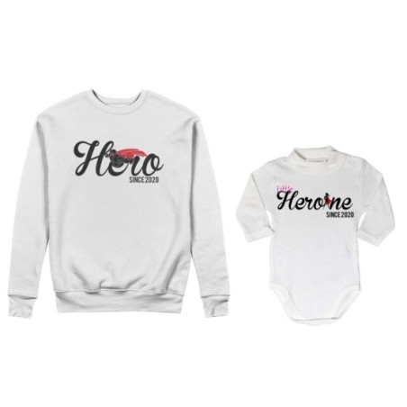 Coordinato felpe o body lupetto neonata padre figlia personalizzato con anno hero since little heroine since Per il papà