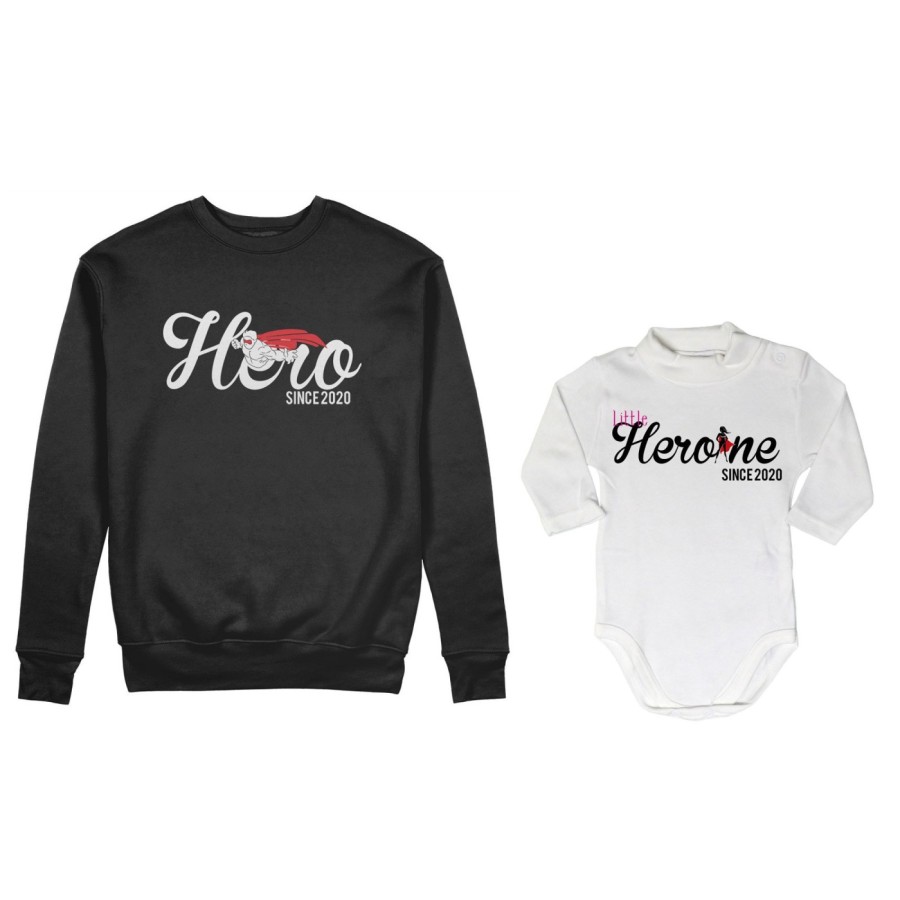 Coordinato felpe o body lupetto neonata padre figlia personalizzato con anno hero since little heroine since Per il papà