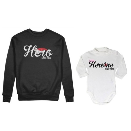 Coordinato felpe o body lupetto neonata padre figlia personalizzato con anno hero since little heroine since Per il papà