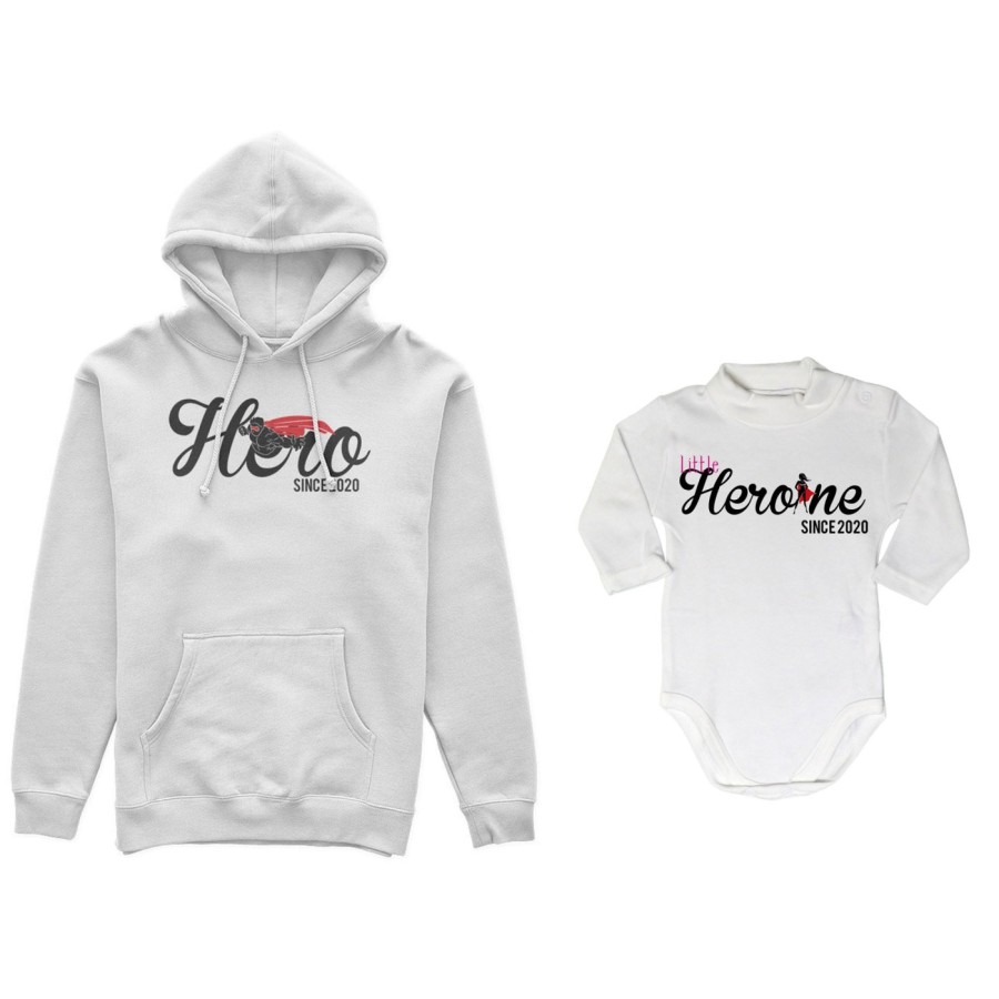 Coordinato felpe o body lupetto neonata padre figlia personalizzato con anno hero since little heroine since Per il papà