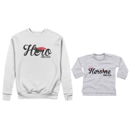Coordinato felpe o body lupetto neonata padre figlia personalizzato con anno hero since little heroine since Per il papà