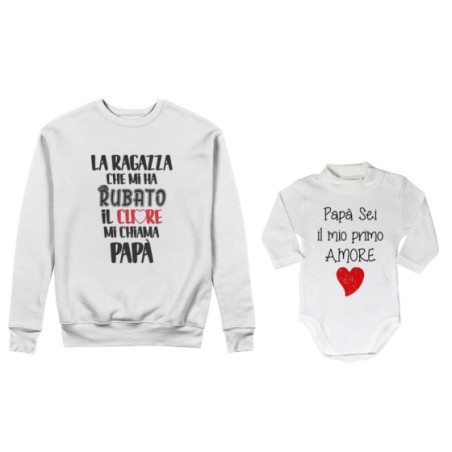 Coordinato felpe o body lupetto neonata padre figlia la...