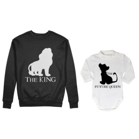 Coordinato felpe o body lupetto padre figlio the king the future king lion the future queen lion Per il papà