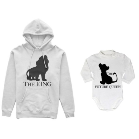 Coordinato felpe o body lupetto padre figlio the king the future king lion the future queen lion Per il papà