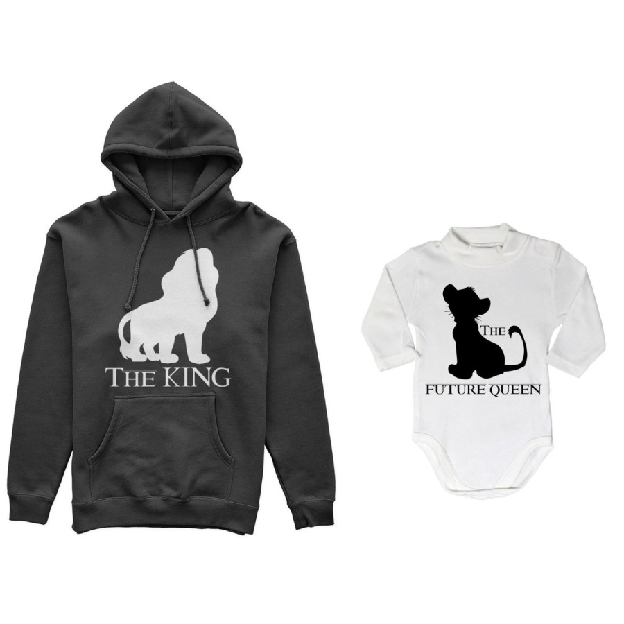 Coordinato felpe o body lupetto padre figlio the king the future king lion the future queen lion Per il papà