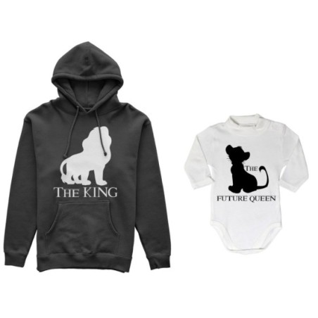 Coordinato felpe o body lupetto padre figlio the king the future king lion the future queen lion Per il papà