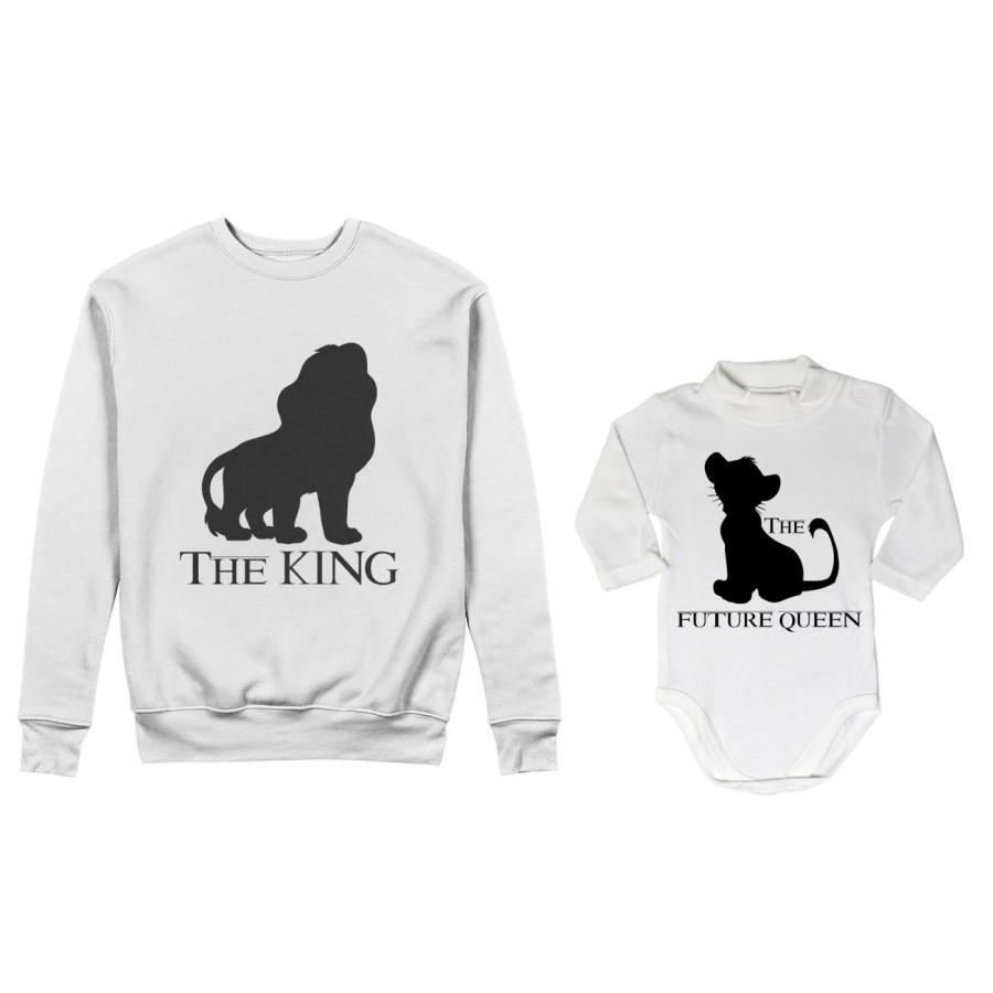 Coordinato felpe o body lupetto padre figlio the king the future king lion the future queen lion Per il papà