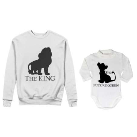 Coordinato felpe o body lupetto padre figlio the king the future king lion the future queen lion Per il papà