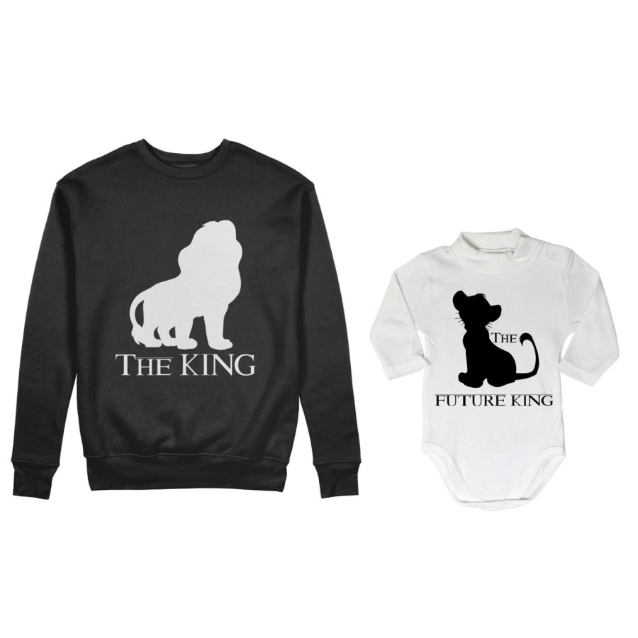 Coordinato felpe o body lupetto padre figlio the king the future king lion the future queen lion Per il papà