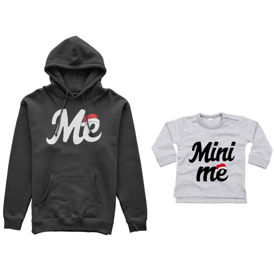 Coordinato felpe o body lupetto padre figlio figli personalizzabile me mini me con cappello natalizio Natale