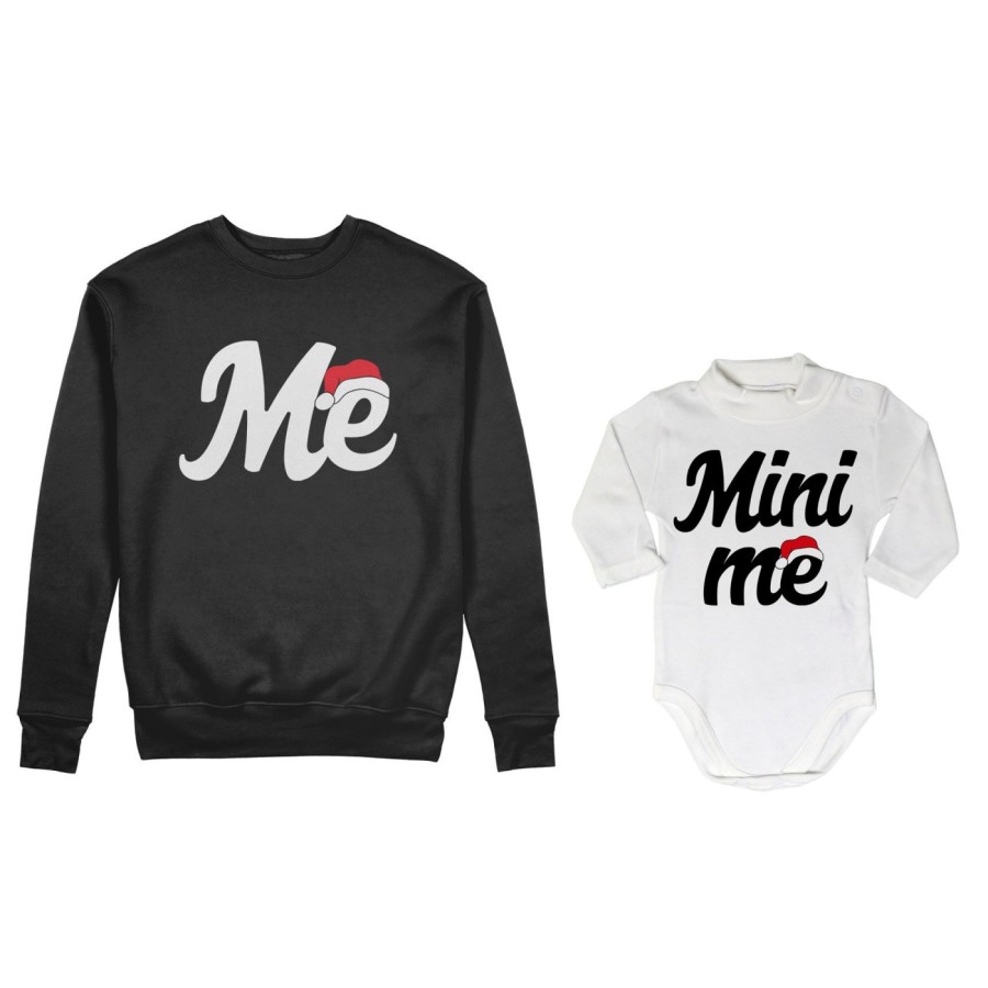 Coordinato felpe o body lupetto padre figlio figli personalizzabile me mini me con cappello natalizio Natale