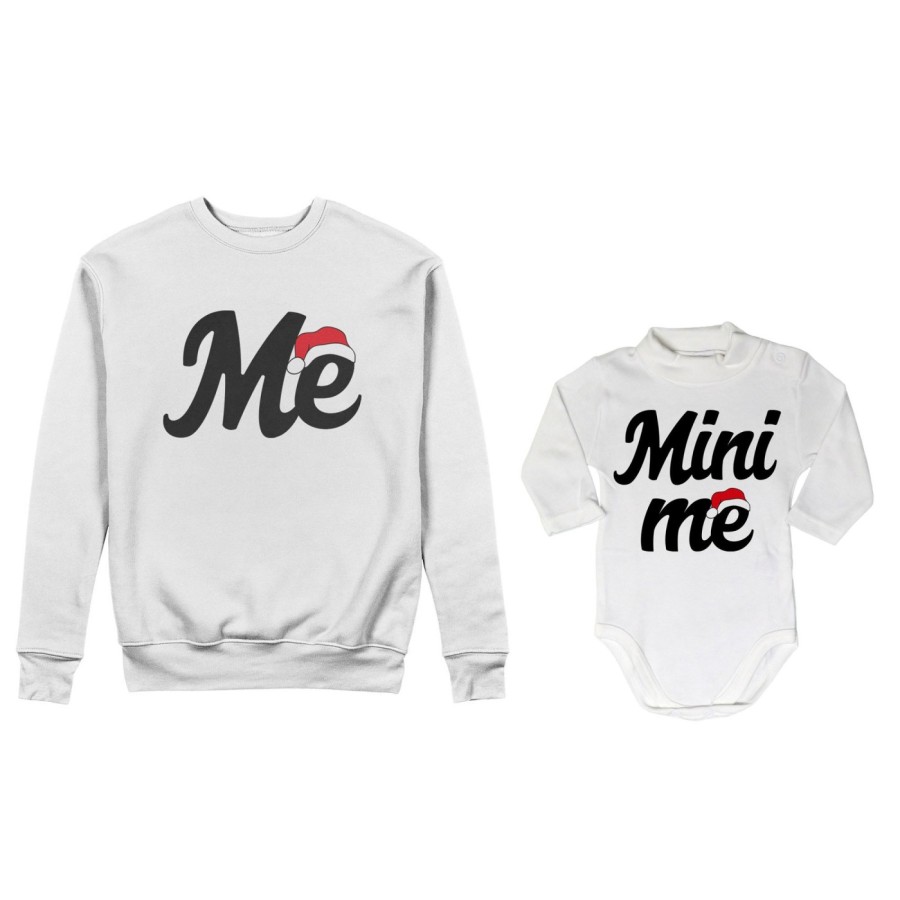 Coordinato felpe o body lupetto padre figlio figli personalizzabile me mini me con cappello natalizio Natale