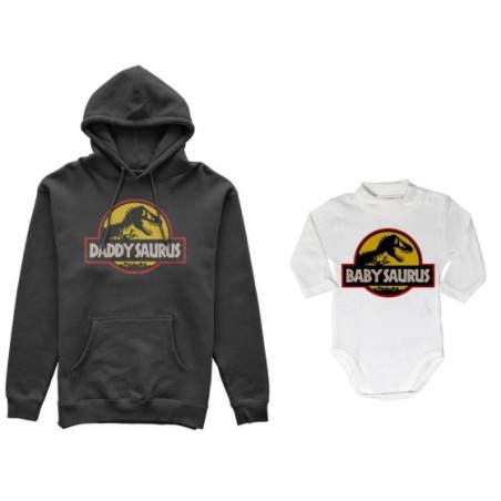 Coordinato felpe o body lupetto neonato padre figlio daddy saurus baby saurus jurassic Per il papà