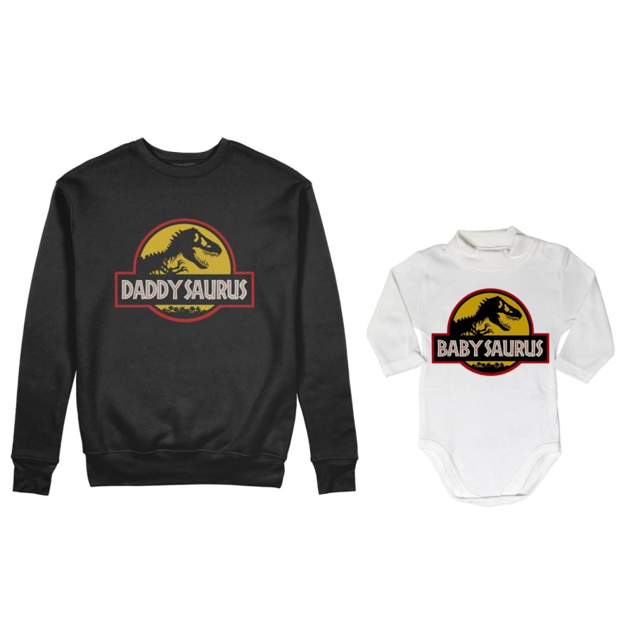 Coordinato felpe o body lupetto neonato padre figlio daddy saurus baby saurus jurassic Per il papà