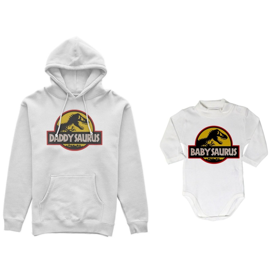 Coordinato felpe o body lupetto neonato padre figlio daddy saurus baby saurus jurassic Per il papà