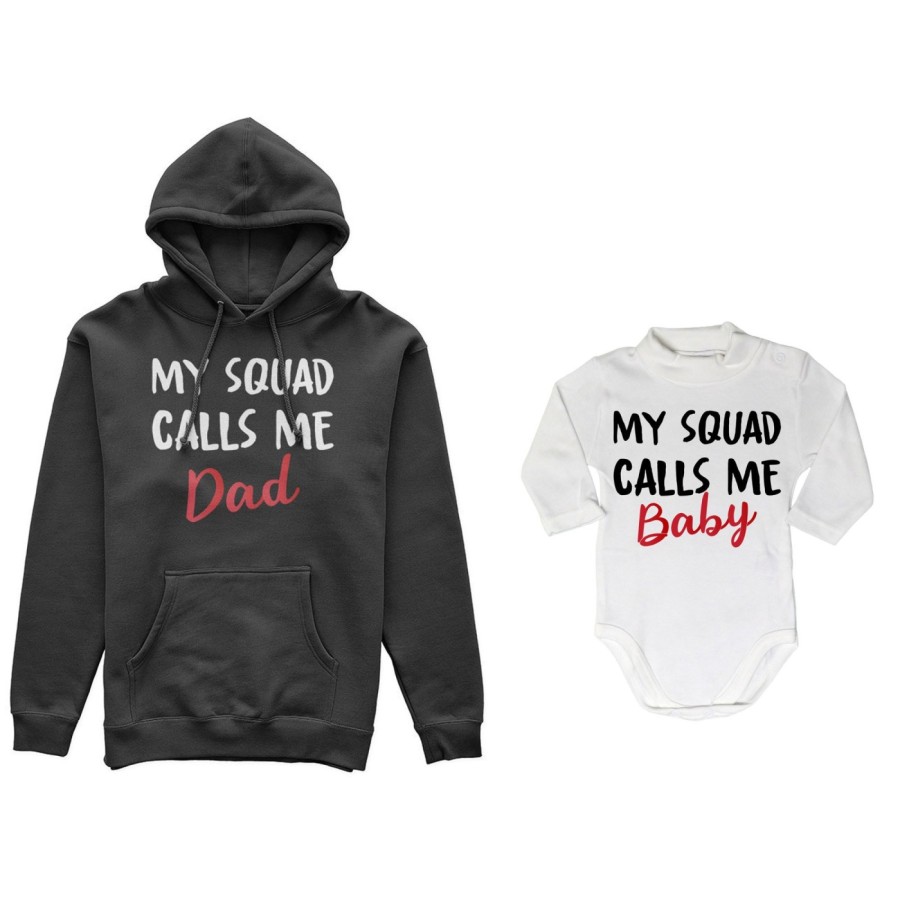 Coordinato felpe o body lupetto neonato padre figlio my squad calls me dad Per il papà