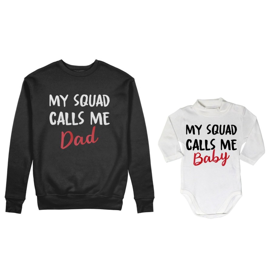 Coordinato felpe o body lupetto neonato padre figlio my squad calls me dad Per il papà