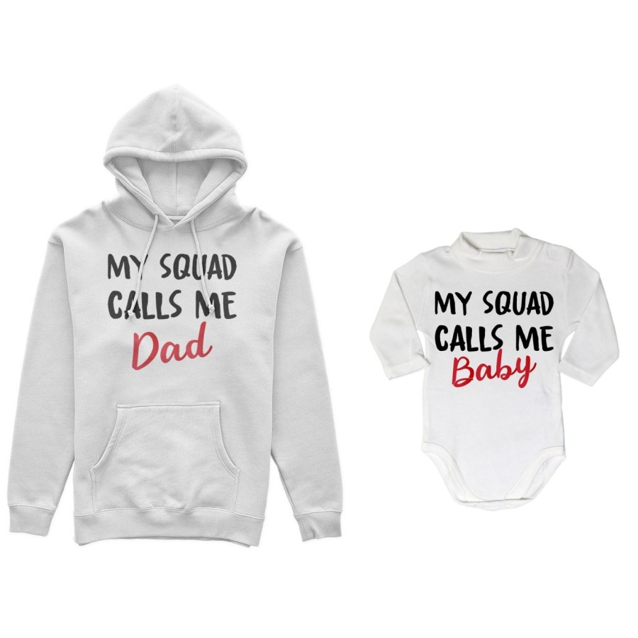 Coordinato felpe o body lupetto neonato padre figlio my squad calls me dad Per il papà