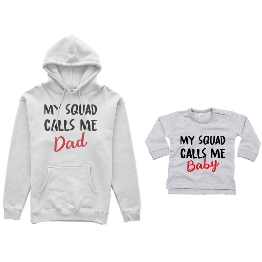 Coordinato felpe o body lupetto neonato padre figlio my squad calls me dad Per il papà