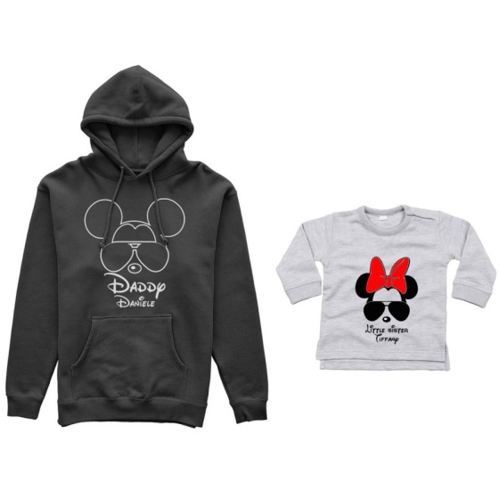 Coordinato felpe o body lupetto neonata padre figlia personalizzato daddy mickey baby sister minnie Per il papà