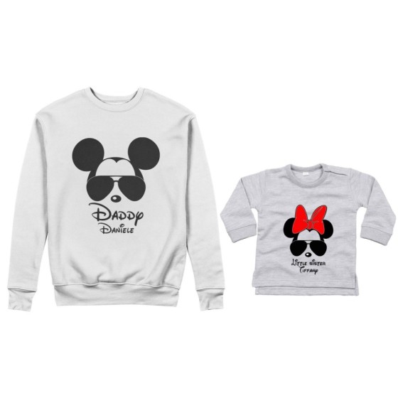 Coordinato felpe o body lupetto neonata padre figlia personalizzato daddy mickey baby sister minnie Per il papà 2