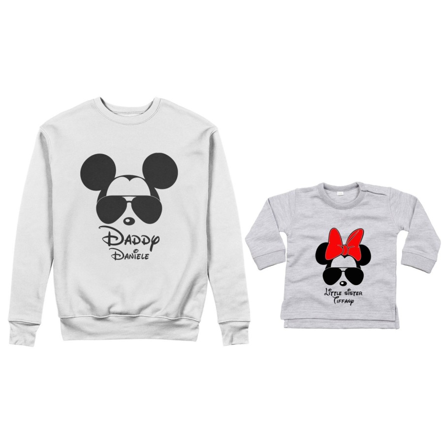 Coordinato felpe o body lupetto neonata padre figlia personalizzato daddy mickey baby sister minnie Per il papà
