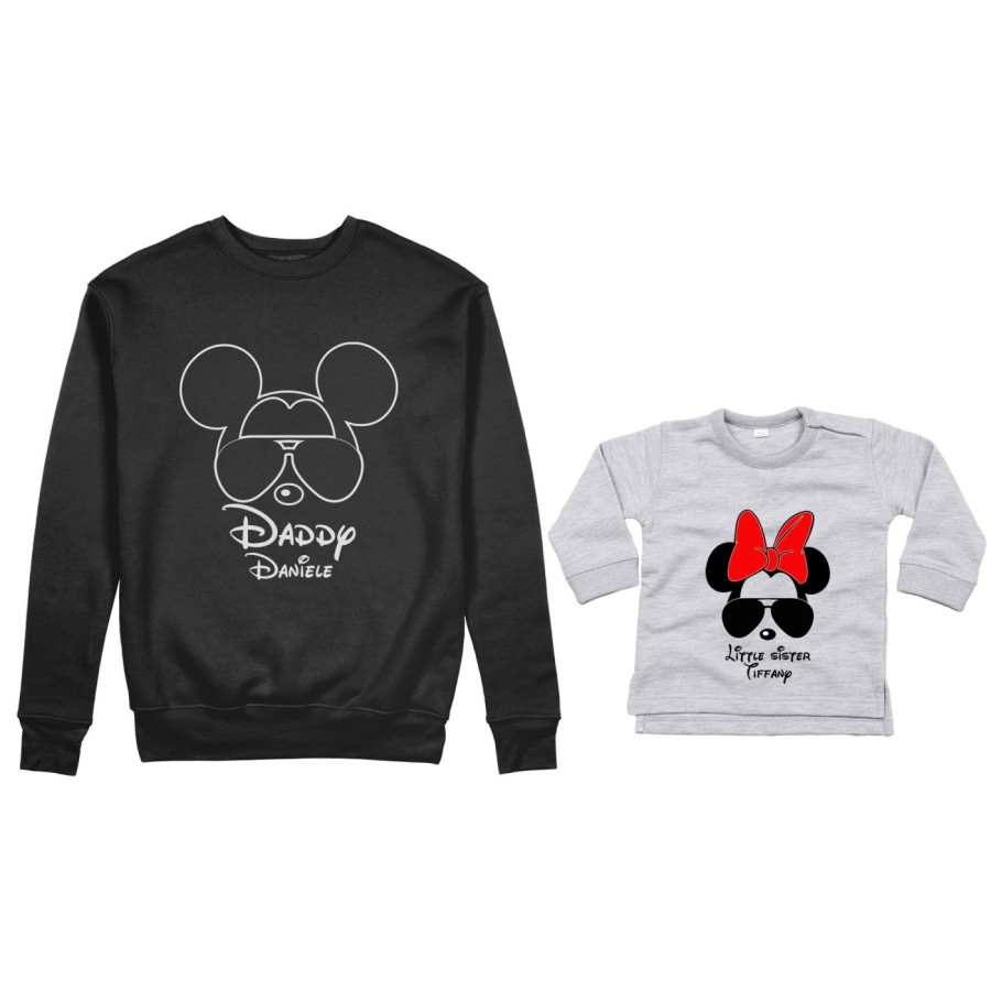 Coordinato felpe o body lupetto neonata padre figlia personalizzato daddy mickey baby sister minnie Per il papà