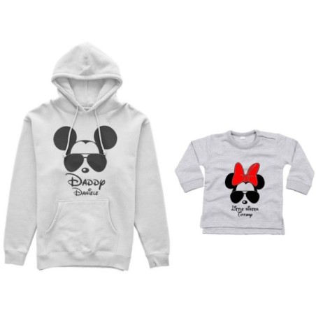 Coordinato felpe o body lupetto neonata padre figlia personalizzato daddy mickey baby sister minnie Per il papà