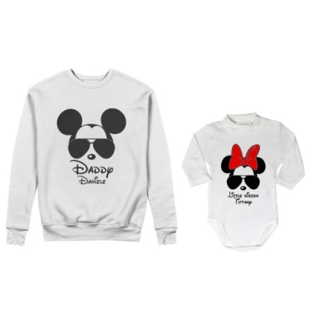 Coordinato felpe o body lupetto neonata padre figlia personalizzato daddy mickey baby sister minnie Per il papà